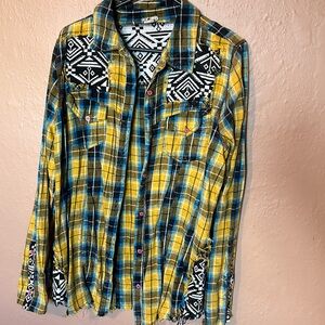 Womens yellow and blue flannel